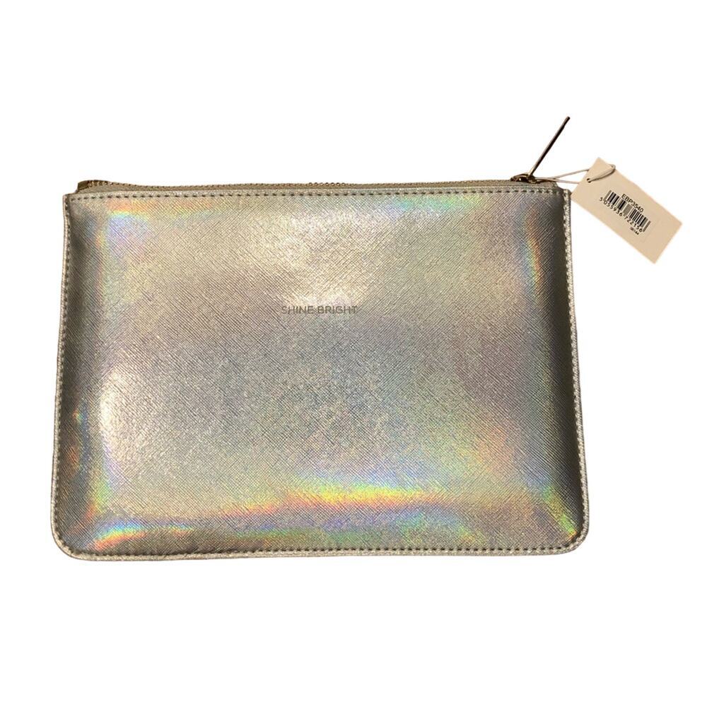 ESTELLA BARLETT Silver Metallic Clutch “Shine Bright” Size Medium NWT